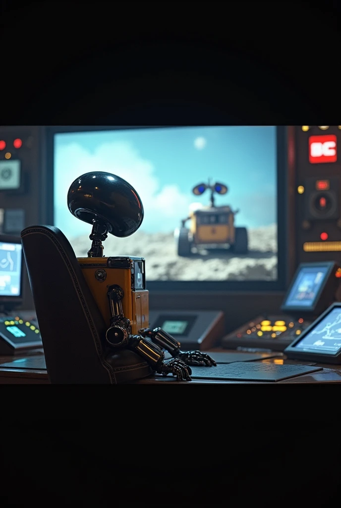 With the theme of the movie WALL.It is. The scene changes to show that all of these events have been recorded and viewed on a screen.. The viewer is revealed to be the robot (AUTO de la película WALL-It is) Axiom pilot , sitting in the ship&#39;s control r...