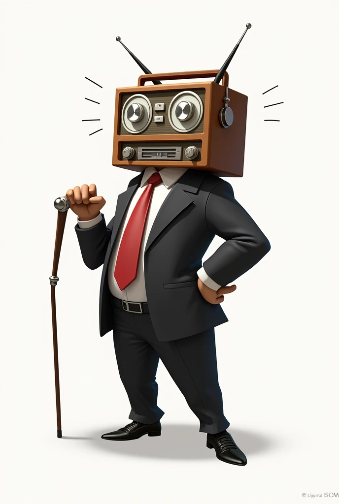 The character in this image is called "Radio Man." It has a humanoid body with a radio for a head. The radio is square with antennas on top, featuring two circular dials on the front—one looks like a speaker and the other a tuning dial. Below them are thre...