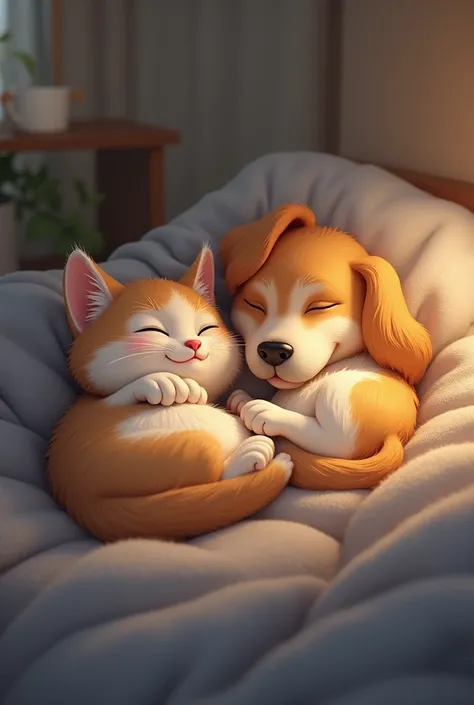 Cat and dog sleep with main

