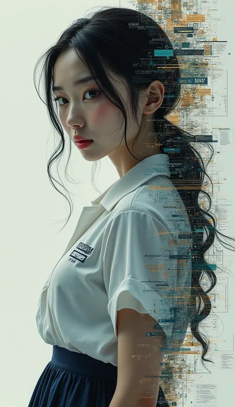 (最high quality, detailed,masterpiece:1.2),RAW Photos, Realistic, (Photo realistic), 最high quality, masterpiece, 超detailed, Extremely fine, 8kwallpaper, Realistic,(((((Front facing))),))Female Cyborg Entry Mind Map, Outputs and Processors, Multiple exposure...