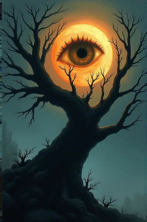 A one-eyed sun on the black tree