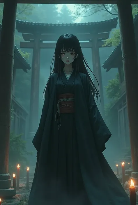 Creepy Horror anime woman japanese shrine monster