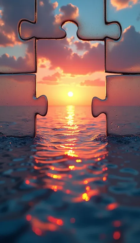 create the pieces of an incomplete puzzle, but showing the image of a beautiful horizon