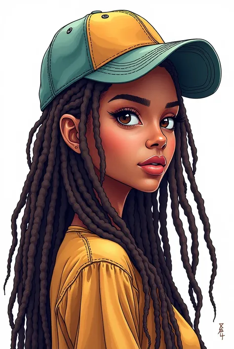 A beautiful woman with long dreads and a baseball cap coloring pages