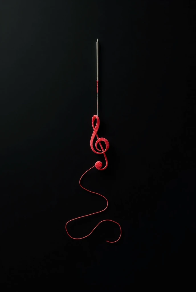 Sewing needle with long red thread，Sewing the Bass Clef，Pure black fabric，Pure black background，Simple painting，Stunningly simple composition，Simple photos，Minimalist composition，Music is life，Minimalist Art，Minimalist composition，The art of simplicity，Ver...