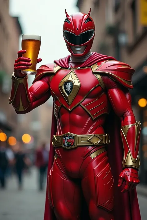 Red Power Ranger with Beer Glass