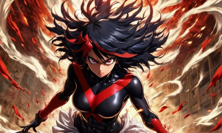 (Ryuko Matoi, age 25. giga lactating breasts, hyper realistic, in her battle form) is defensive and blushing. Tatsumaki (onepunch man character, iconic dress, age 25, legs spread fingering her vagina) is leaning in to suck milk from Ryukos breasts, ship ya...