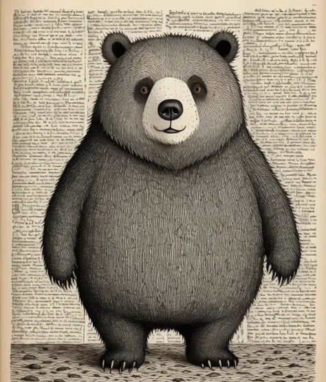 edward gorey style page, (cute, chubby, male, bear), hires textures, highly detailed, intricate details, best quality, masterpie...