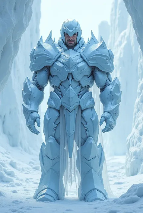 Antarctic superhero with titanium ice armor and titanium ice palace 