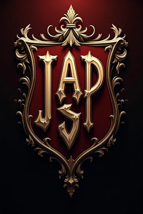 Create a coat of arms with the letters of the word "Jasp!" in a Gothic Style, simples, luxurious