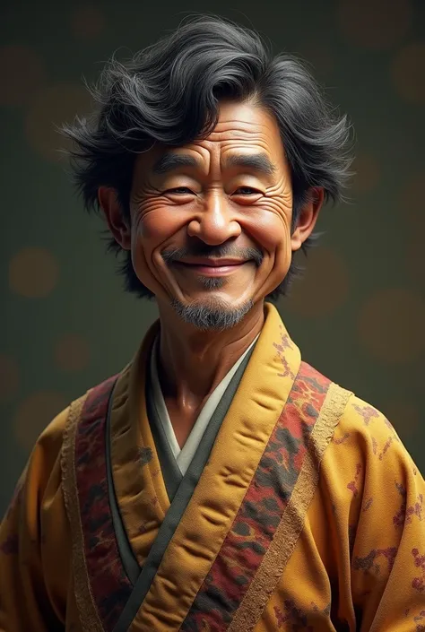 a caricature of jackie chan, wearing a dusty, worn and dirty kimono outfit, highly detailed 3d render, hyperrealistic, masterpiece, (best quality,4k,8k,highres,masterpiece:1.2),ultra-detailed,(realistic,photorealistic,photo-realistic:1.37),extremely detail...