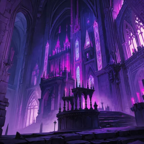 Here is the image of Draculas castle interior with purple tones and gothic elements. Let me know if youd like to modify or add more details!

