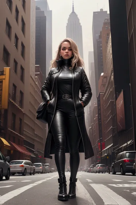 a woman standing on the street in New York city