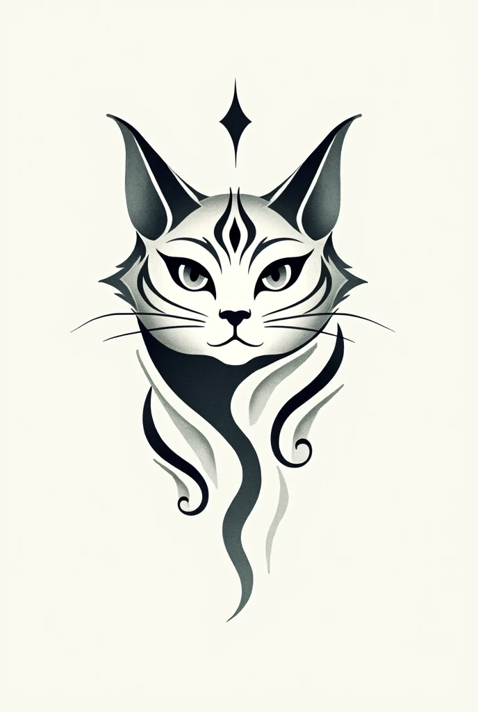 Create a minimalist cat face tribal with water elements on its face tattoo version