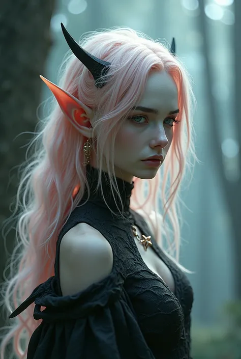 dnd eladrin that looks like ranni the witch from elden ring with light pink hair and pointy ears