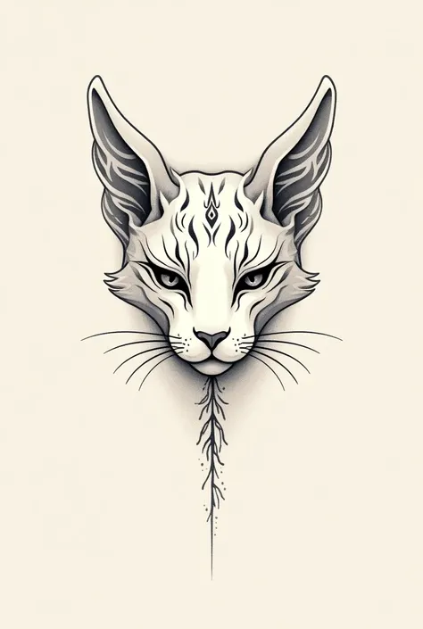 Create a minimalist cat face tribal with water elements on its face tattoo version and its ears is like a water wave