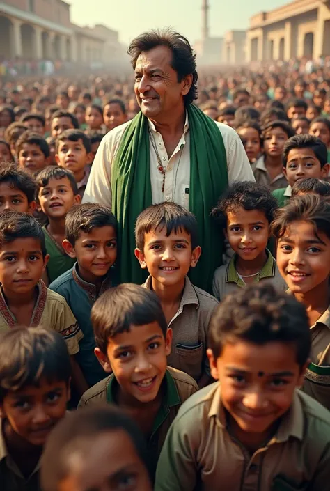 Former prime Minister of Pakistan Imran khan with a lot of Pakistani childrens