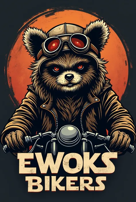 a logo for a group of motorcyclists. The group&#39;s name is Ewoks Bikers.
Ewoks do filme star wars. As similar as possible to the Ewoks from the movie.
Must have an Ewok with biker goggles, e uma moto tipo harley davidson.
The Ewok must be dressed in a le...