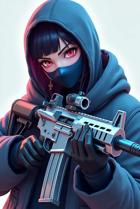 Make a profile picture for Instagram holding m4-16 galacier skin with shiny look in 4k and name knightmare with smart  look and with pubg charector with mask with anime look  more Anime look