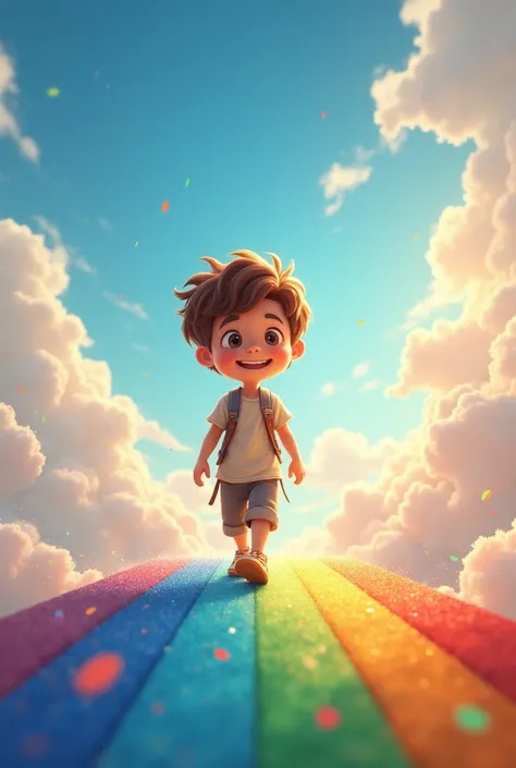 Boy walking on rainbow