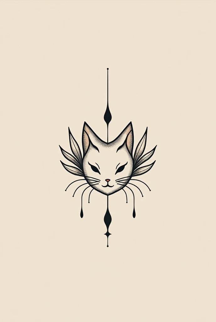 Create a cancer zodiac sign with a cat face tribal with water elements on it tattoo version minimalist