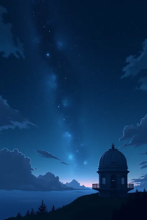 An observatory facing a sky full of stars (and a leopard constellation fading). 