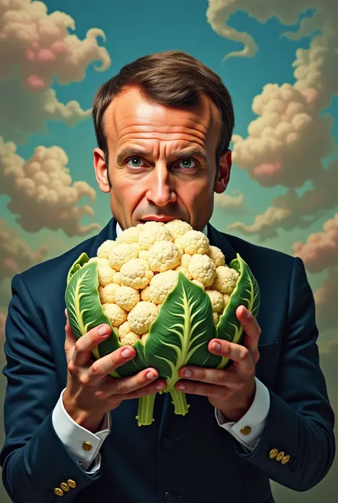 Macron eats a cauliflower 