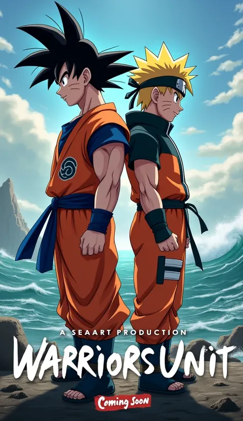 Characters: Goku (Dragon Ball) and Naruto (Naruto)
Scene: Goku and Naruto stand back-to-back, preparing for an epic battle.
Title Text: “Warriors Unite”
Additional Text: “A SeaArt Production”, “Coming Soon”, “In Theaters Worldwide”
Logos: SeaArt logo promi...