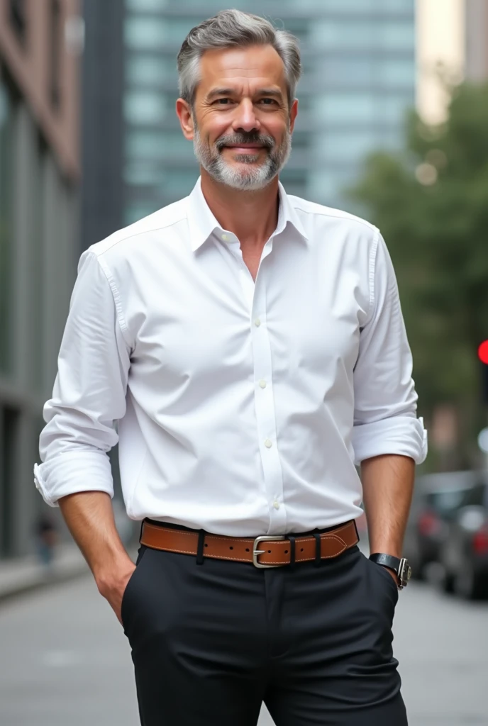 Man wearing 
White shirt with black  pant
 With belt