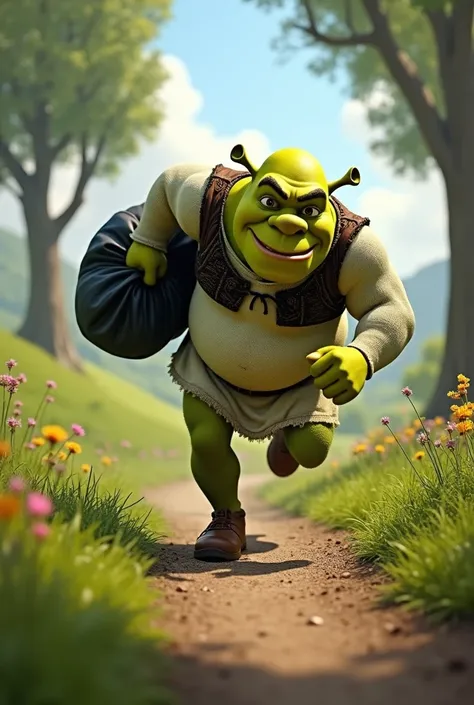 shrek runs with a black bag yandex delivery