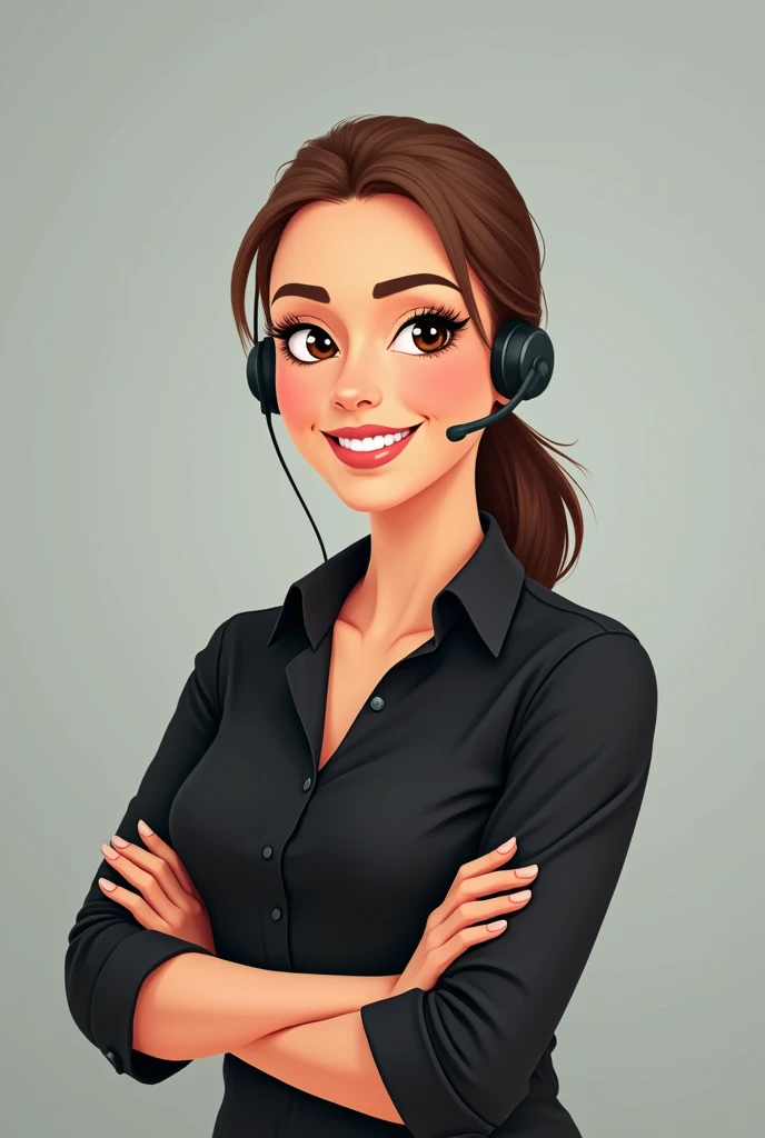 (avatar:1.2), light brown hair business woman, arms crossed, waiting for answering costumers questions, black shirt, tied hair, brazilian, not realistic, chat icon, 
round face, no background
