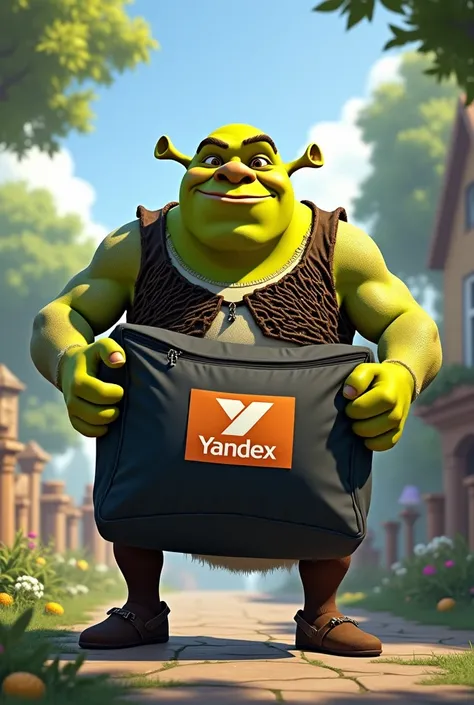 shrek comes with a black thermal bag with the inscription Yandex delivery on it