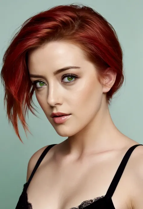 Masterpiece, red hair, green eyes, amber heard, pixie,