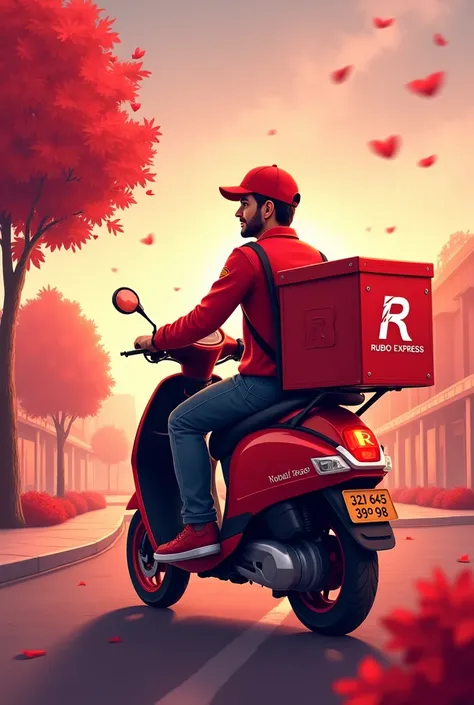 I want a poster I have a home delivery business called Rubio Express the company logo is a motorcycle a driver and a delivery backpack with a large R insignia I want to make a poster for Valentine&#39;s Day the business motto is quality and efficiency I wa...