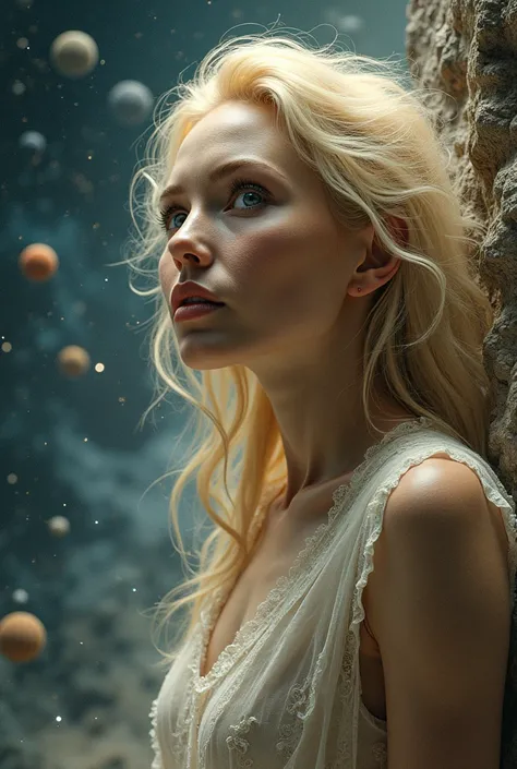 blonde woman in the galaxy and planets 





