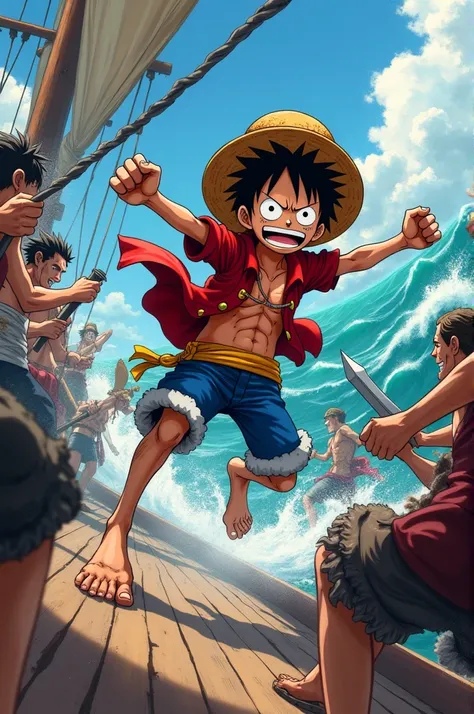 Luffy fighting pirates 