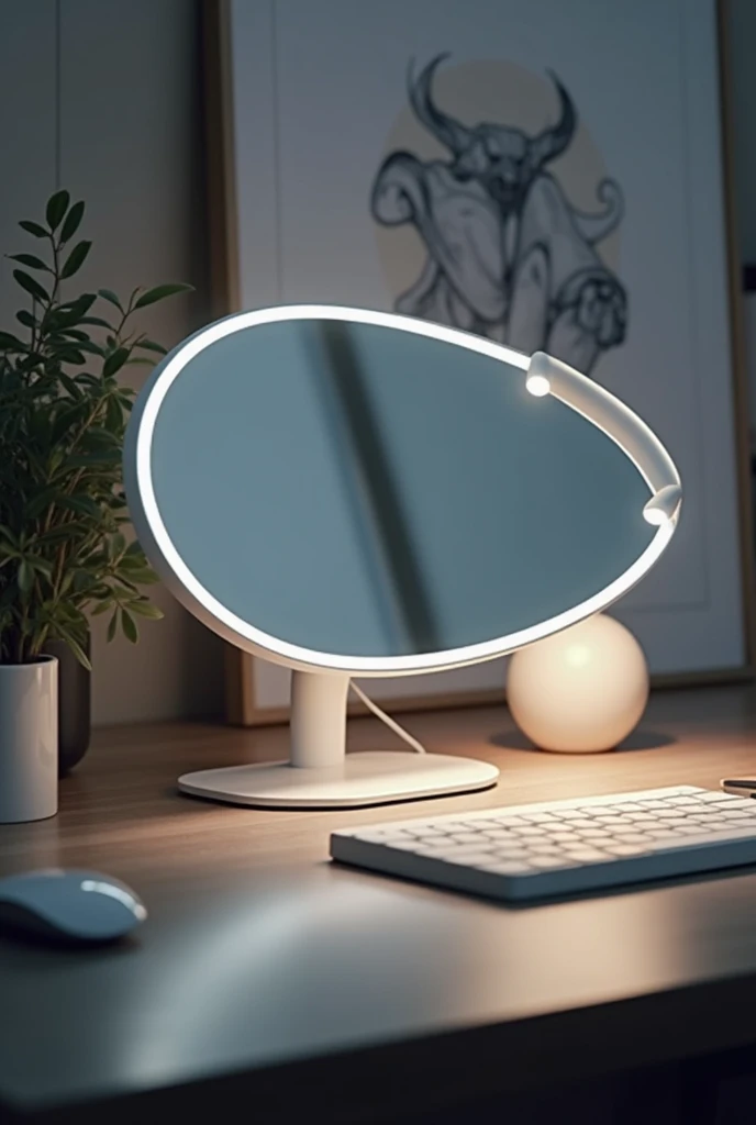 Create an innovative and technological oval desk mirror