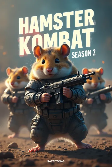 Modern and technologycally Hamster army with. Display this word in background "Hamster Kombat Season 2"