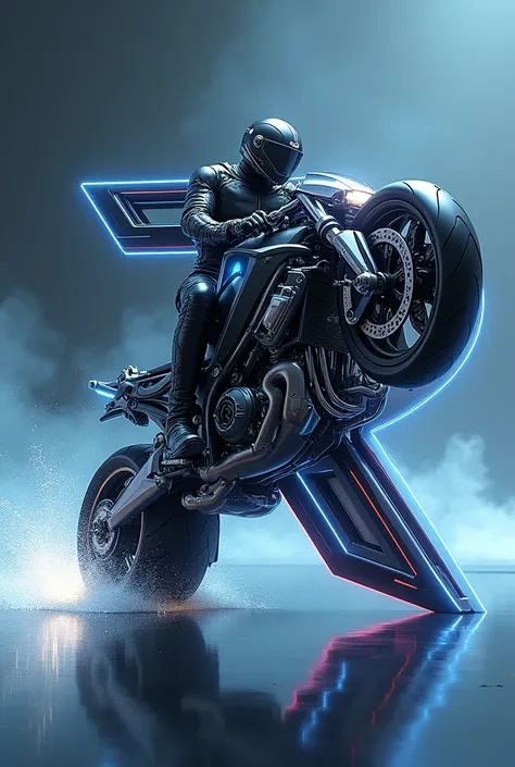 Letter R transformed into wheelie performing bike