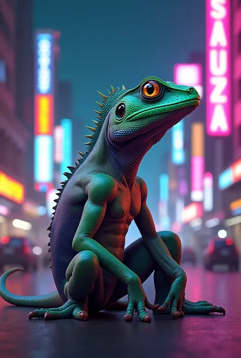 Create a lizard in the style of singer Rauw Alejandro