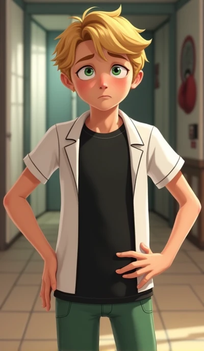 Create Photo of Boy 2d version of Adrien agreste as hungry and stomach growling