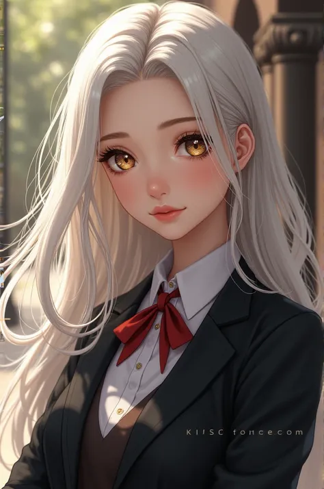  it Girl With White Hair And Money-Golden Eyes And Academia Uniform 