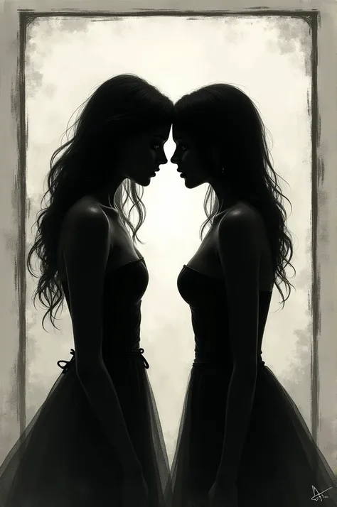 Create an image of two female black shadows in a square gossiping in each other&#39;s ears 