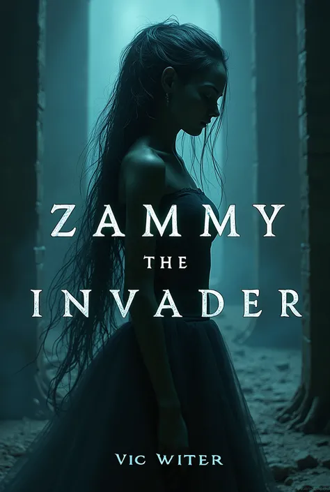 Make a book cover with the author&#39;s name on it : Vic Writer and the description of the cover the shadow of a beautiful humanized alien girl and the name of the work &quot;Zammy the invader&quot; the title of the work is in Spanish 