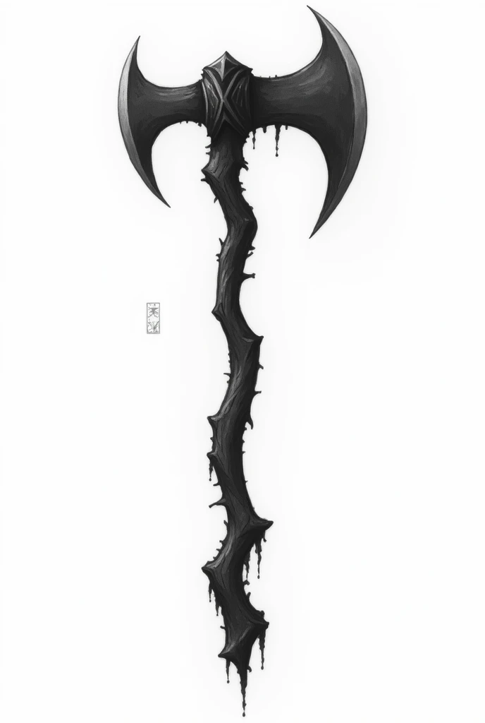 Medieval axe drawing in creepy art, black and white, sticker on white background