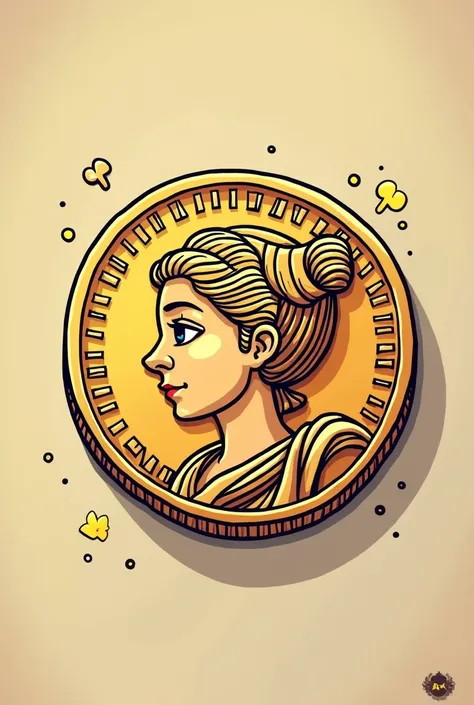 a drachma coin in cartoon (20mm X 20mm)