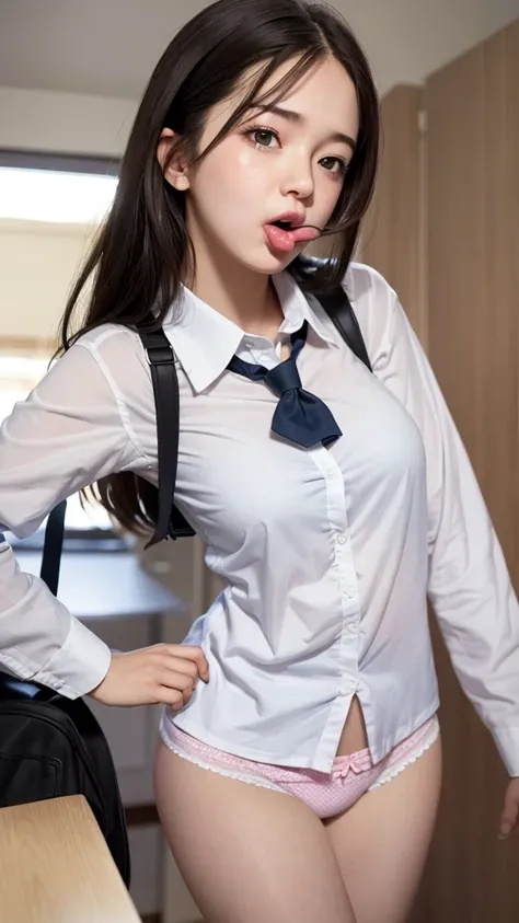 Beautiful schoolgirl in innocent underwear screams with her mouth open in shame:1.2, Face close up, She tries to hide her panties with a mini shirt but it doesn&#39;t cover them, Horny male students raid the girls&#39; locker room, A beautiful girl with a ...