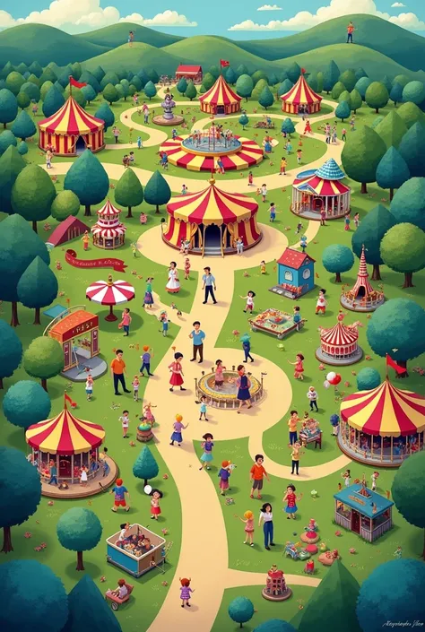 Make me a park with a circus in the middle, in map format.