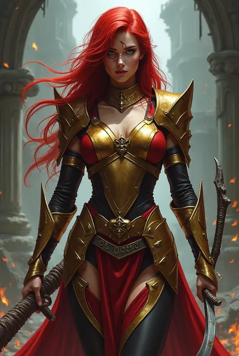 Malenia is a beautiful and deadly warrior with long, flowing red hair and sharp blue eyes. Her face is marked by a scar, that reaches from her eye to her chin. She wears elegant armor made of gold and red, that accentuates her curves.
Their weapons are a ...