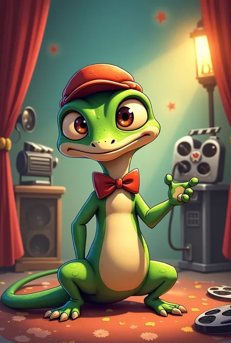  Cartoon gecko in nimov style about cinema